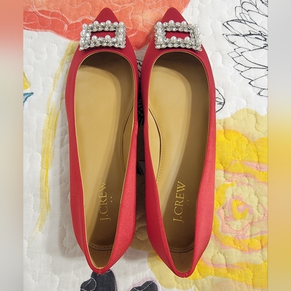 NIB J. Crew Satin Pointy Toe Flats with Crystal E… - image 2